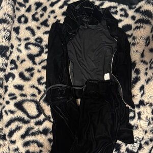 Black Velvet Two-Piece Loungewear Set